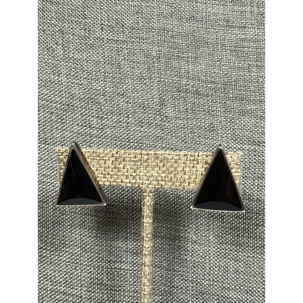 925 J Comes TC-38 Taxco Mexico Earrings Black Onyx Triangles Art Deco Vintage